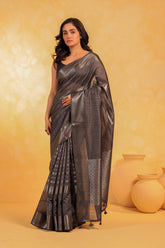 KAVVYA soft & lightweight grey color benarasi handloom saree - KAVVYA